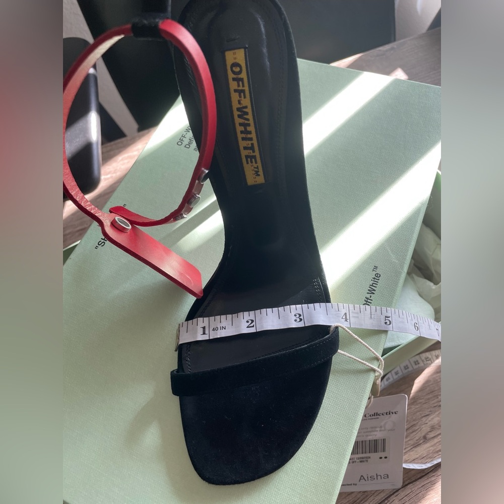 OFF-WHITE C/O VIRGIL ABLOH RED ANKLE ZIP-TIE STRAP BLACK HEEL SANDAL SIZE 7 NIB - Picture 9 of 14